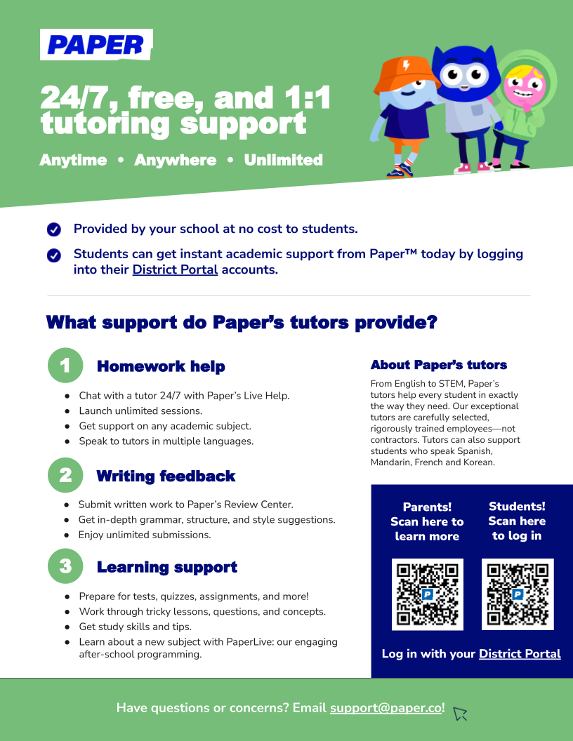 What supports do Paper tutors provide?  See Document list for PDF
