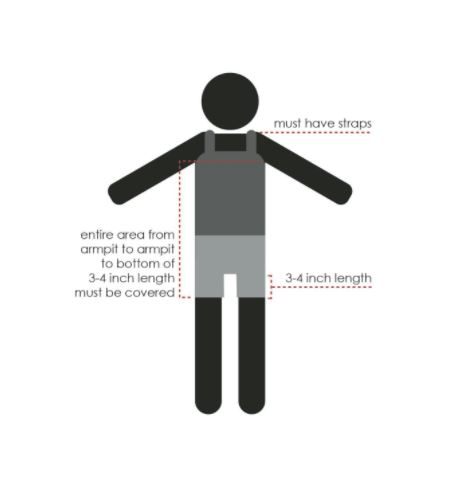 stick figure with outline of dress code area that must be covered