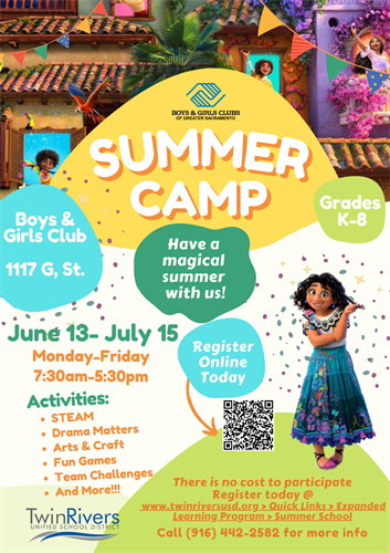 Boys & Girls Club summer camp info. Informational text above.