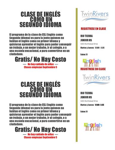 ESL Adult Classes in Spanish all info is in text above