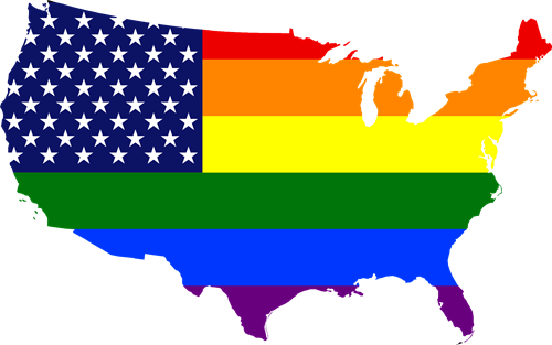 USA map with stars and rainbow to support LGBTQ
