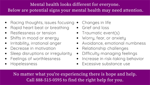 Mental health sign for needing support