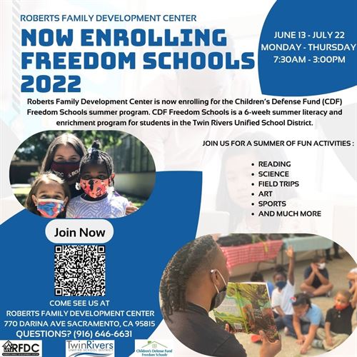 Robert's Family Development Center summer program info. text information above